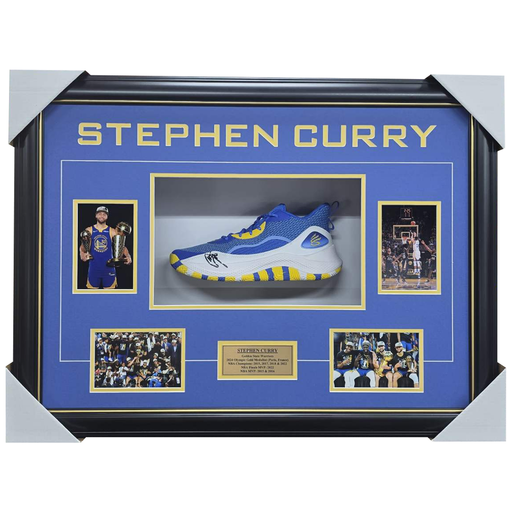 Steph Curry Signed Golden State Warriors Under Armour Basketball Shoe Framed NBA Champions - 3584