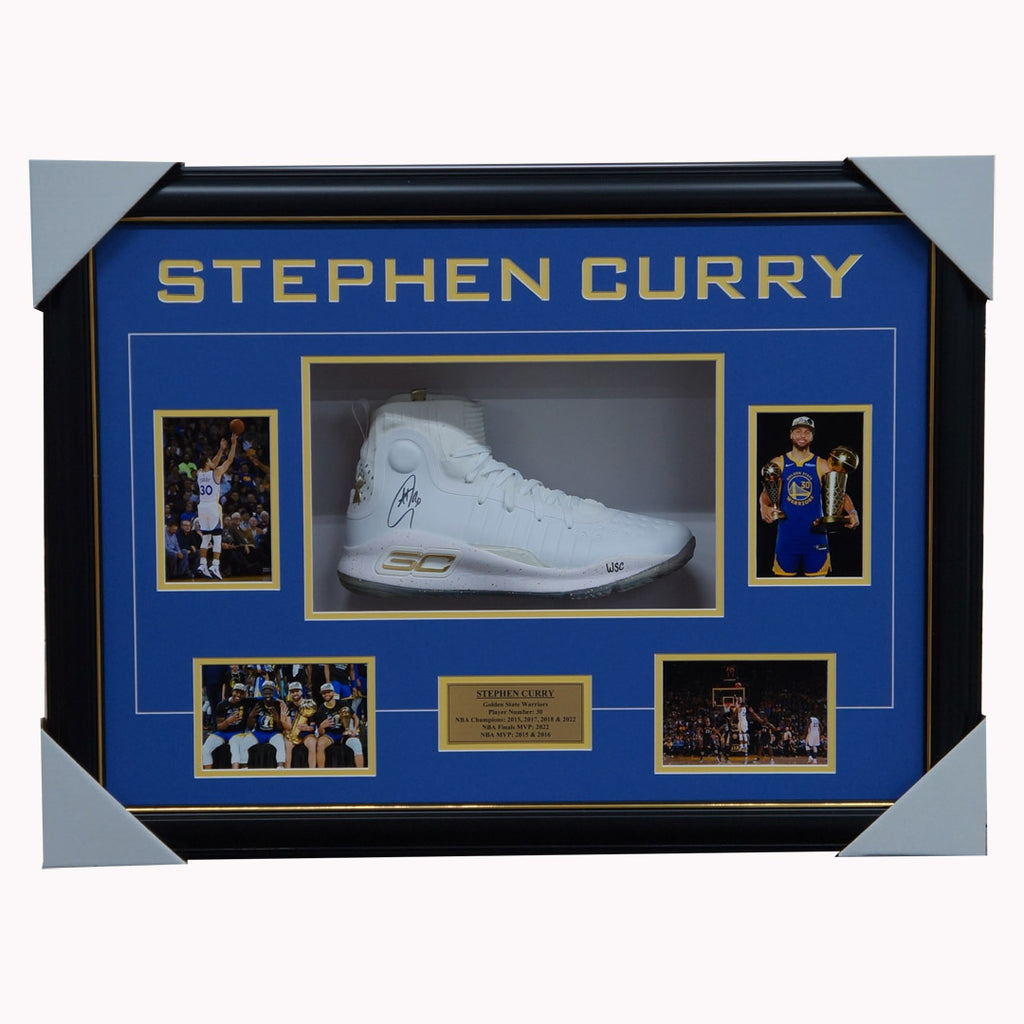 Steph Curry Signed Golden State Warriors Under Armour Basketball Shoe Framed NBA Champions - 3584