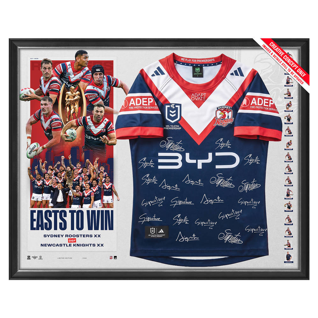 Sydney Roosters 2026 NRL Premiers Official Team Signed Jersey Framed - 7667