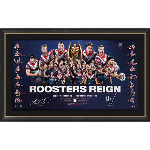Sydney Roosters 2026 NRL Premiers Dual Signed Tedesco & Nawaqanitawase Official Lithograph Framed - 7665