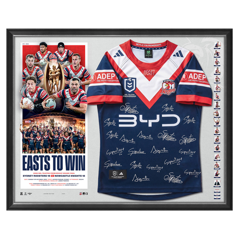 Sydney Roosters 2026 NRL Premiers Official Team Signed Jersey Framed - 7667