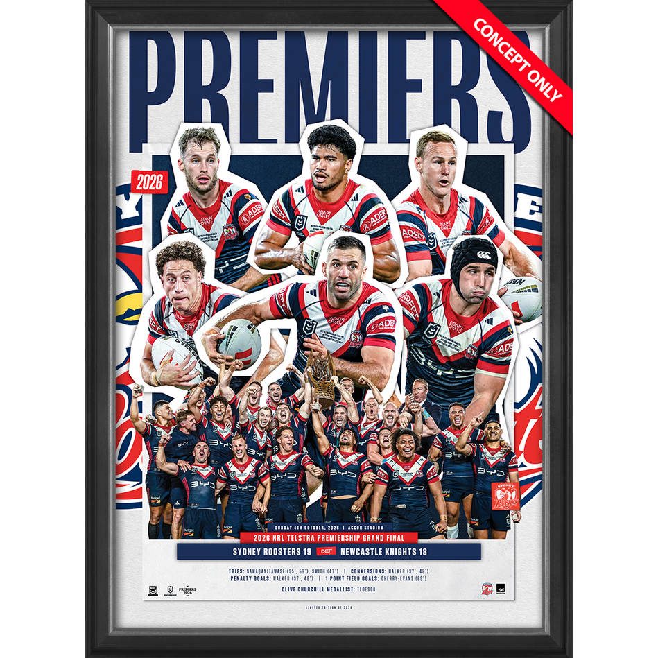 Sydney Roosters 2026 NRL Premiers Official Sportsprint Framed - 7666
