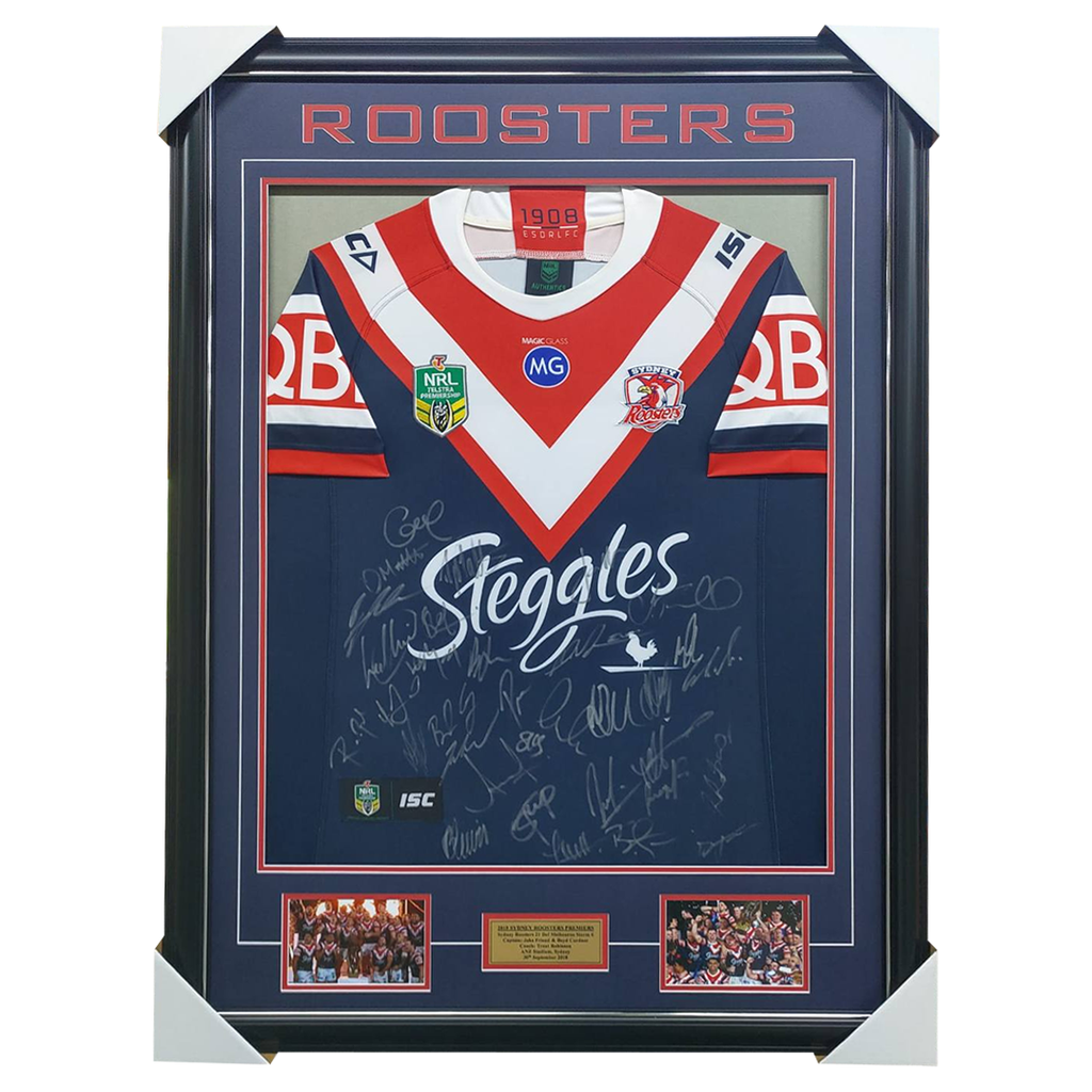 Sydney Roosters Signed Team Jersey 2018 NRL Premiers Framed Tedesco Cordner - 5002