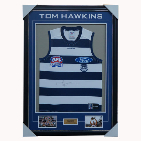 Tom Hawkins Signed Geelong 2022 Official AFL Premiers Jumper Framed - 5476