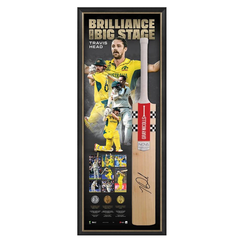 Travis Head Signed Australia World Cup Champions Official ACB Bat Display Framed - 5711