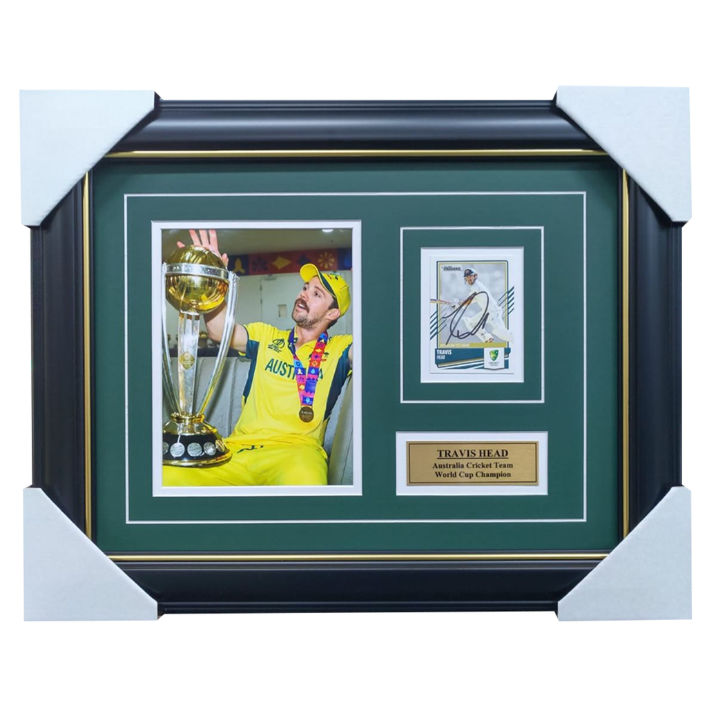 Travis Head Signed Cricket Card Collage Framed Australia - 7362