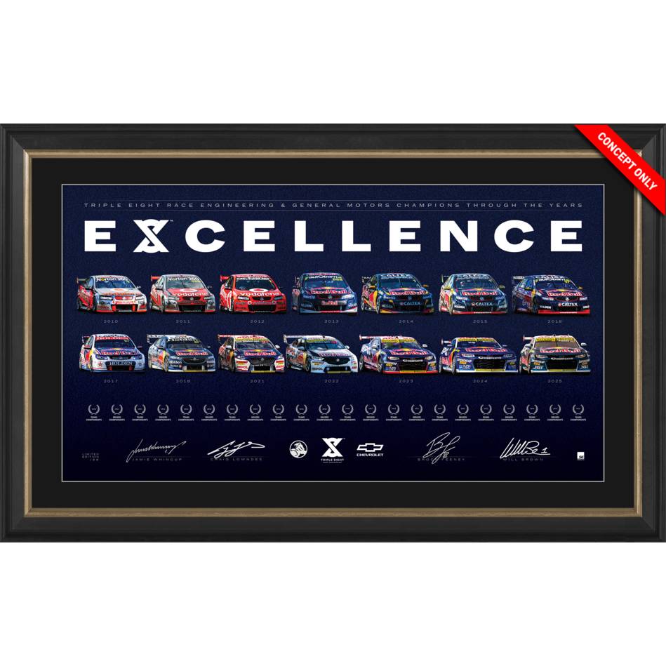 Triple Eight 2025 Excellence Liveries Official Signed Lowndes, Whincup, Brown & Feeney Lithograph Framed - 7343
