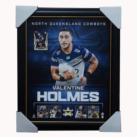 Valentine Holmes North Queensland Cowboys Official NRL Player Print Framed + Signed Card - 5547