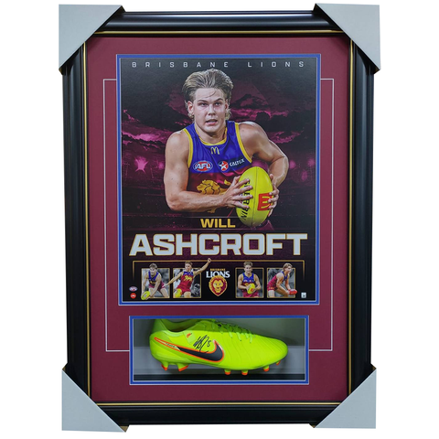 Will Ashcroft Brisbane Lions Signed Boot Collage Framed Norm Smith Medallist AFL Premiers - 7681