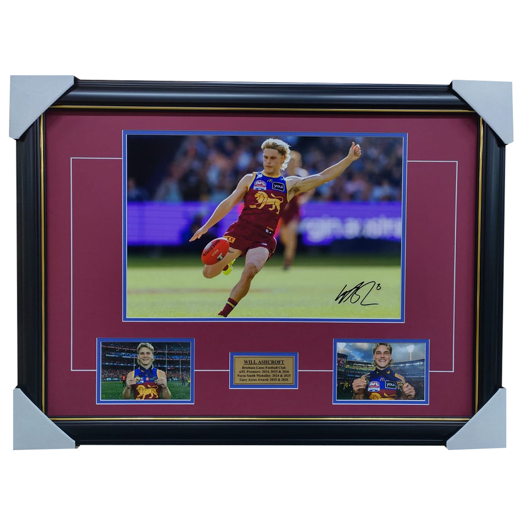 Will Ashcroft Signed Brisbane Premiers Collage Framed Norm Smith - 7682