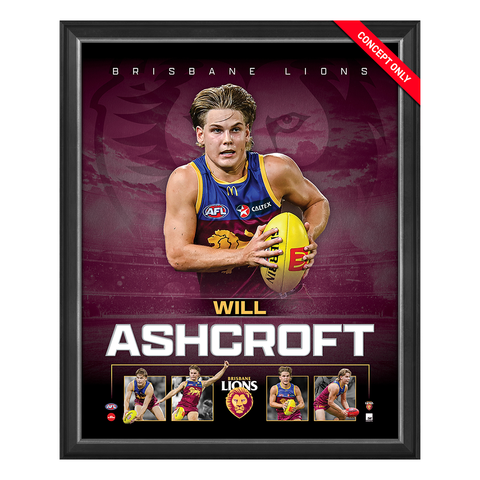Will Ashcroft Brisbane Lions 2023 Official AFL Sportsprint Framed - 5491