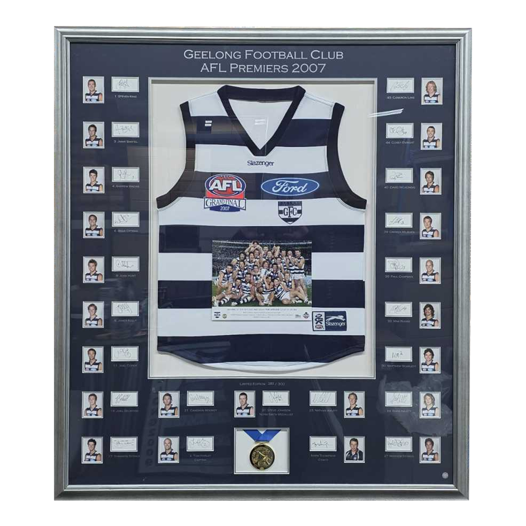 Geelong 2007 AFL Premiers Signed Team Official Jumper Framed - 7687
