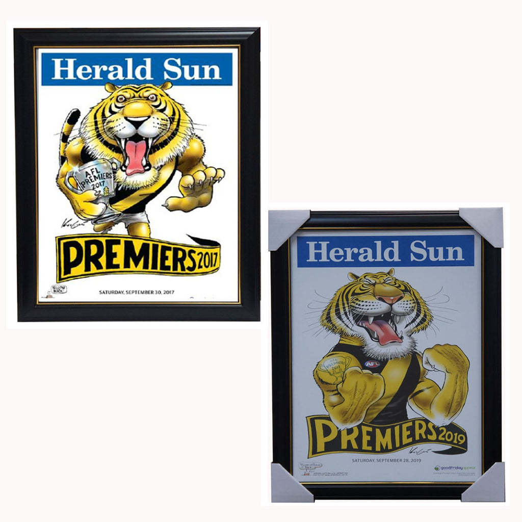 2017 & 2019 Afl Premiers Richmond Tigers Mark Knight Herald Sun Print Framed Package - 3850