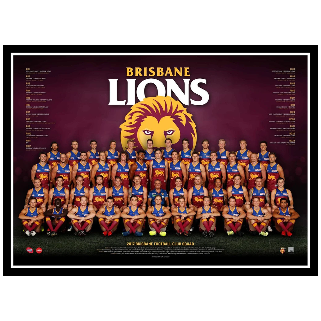 2017 Afl Official Brisbane Lions Team Print Framed Dayne Beams Rockliff Zorko - 3079