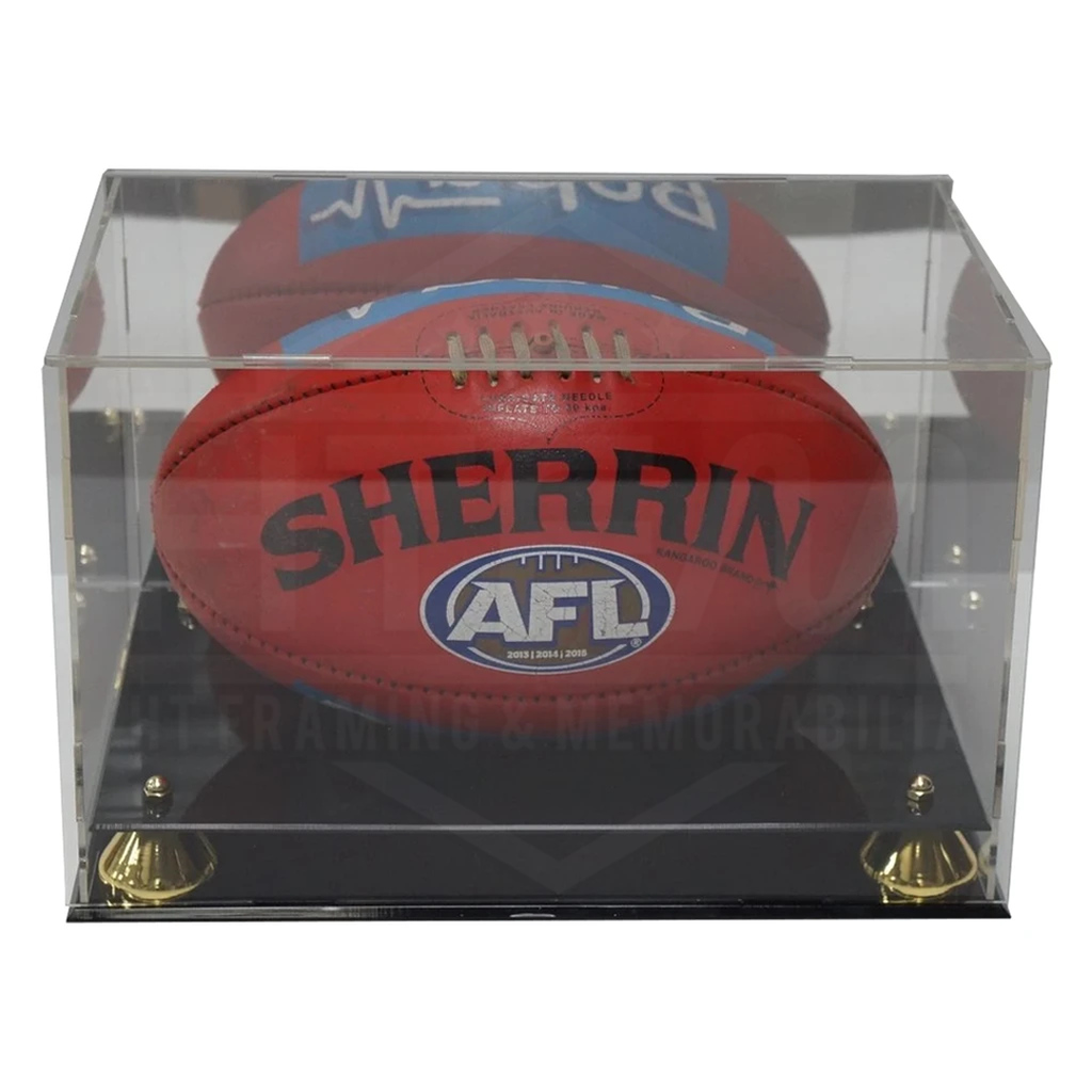 Deluxe Acrylic AFL Football Display Case With Gold Risers and Mirror Back Finish - 3640