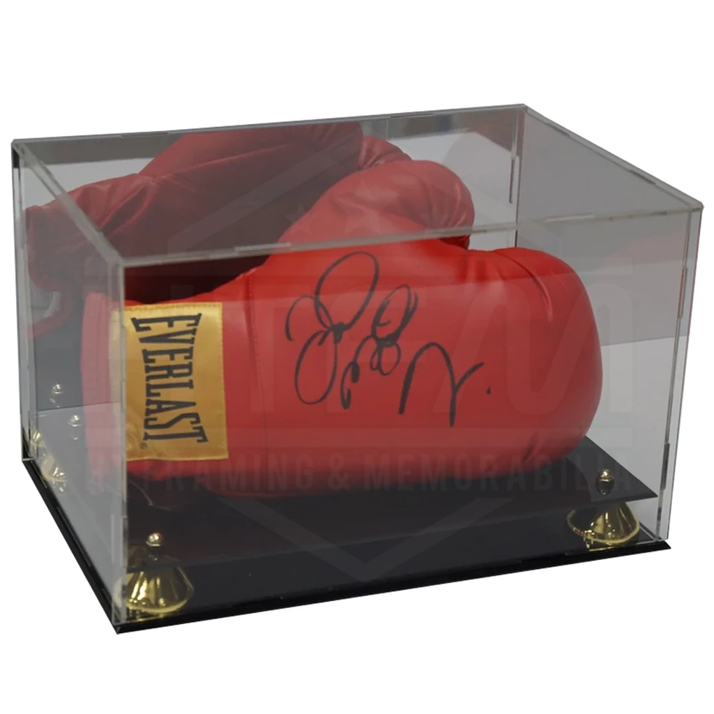 Deluxe Acrylic Boxing Glove display case with gold risers and mirror back finish - 3678