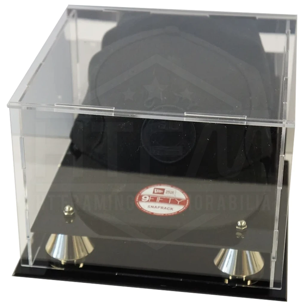Deluxe Hat/cap Acrylic Display Case With Gold Risers Mirror Back Finish New - 3910