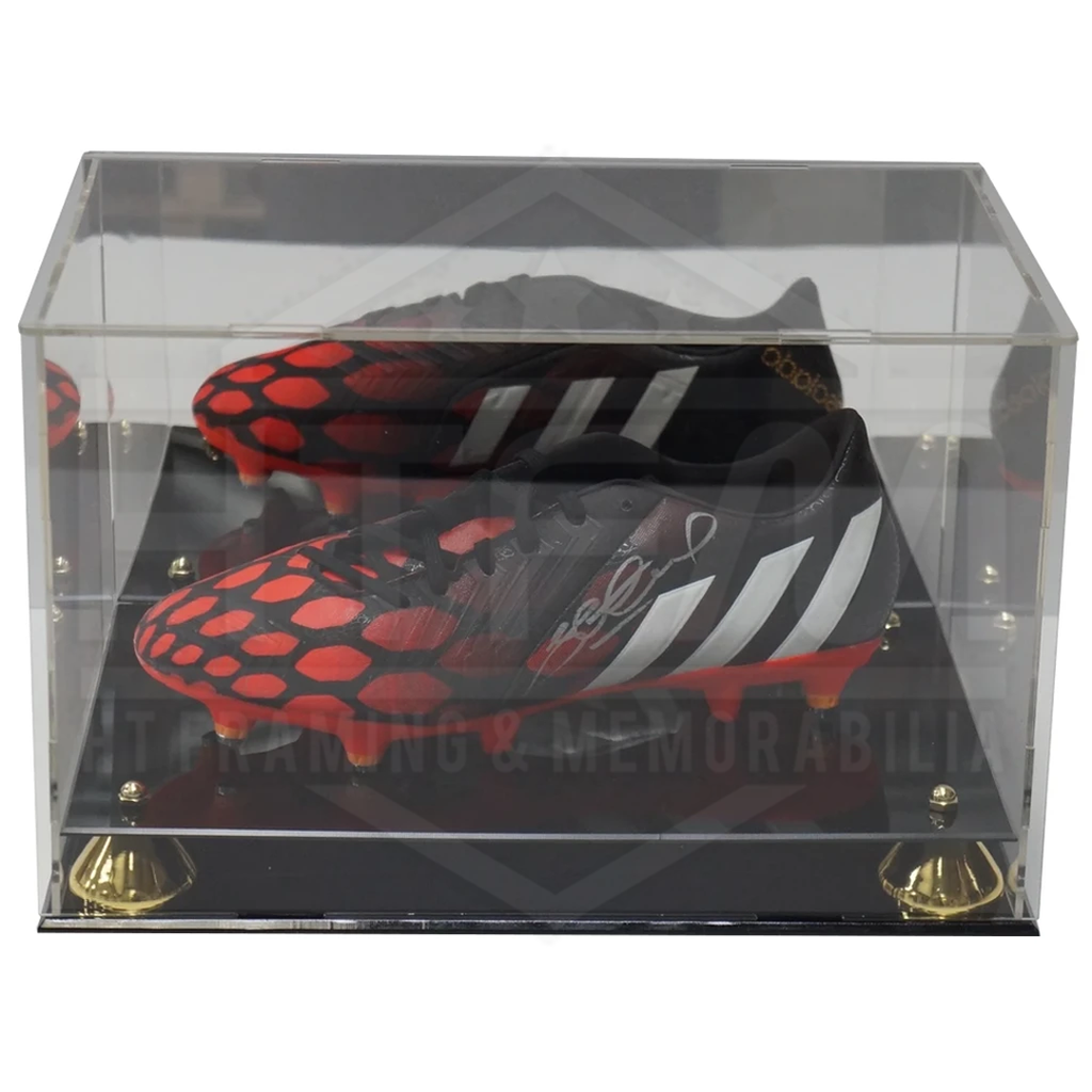 Deluxe acrylic Football Boot display case with gold risers mirror back finish - 3926