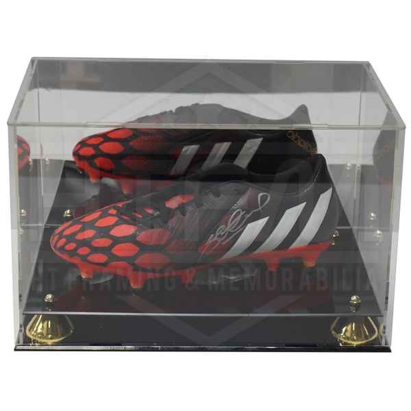 Deluxe acrylic Football Boot display case with gold risers mirror back ...
