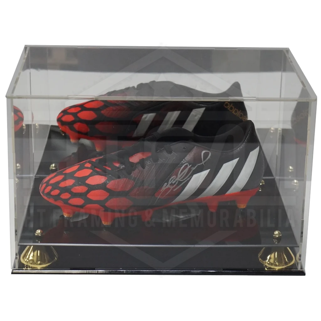 Deluxe acrylic Soccer boot display case with gold risers Mirror back finish - 3928