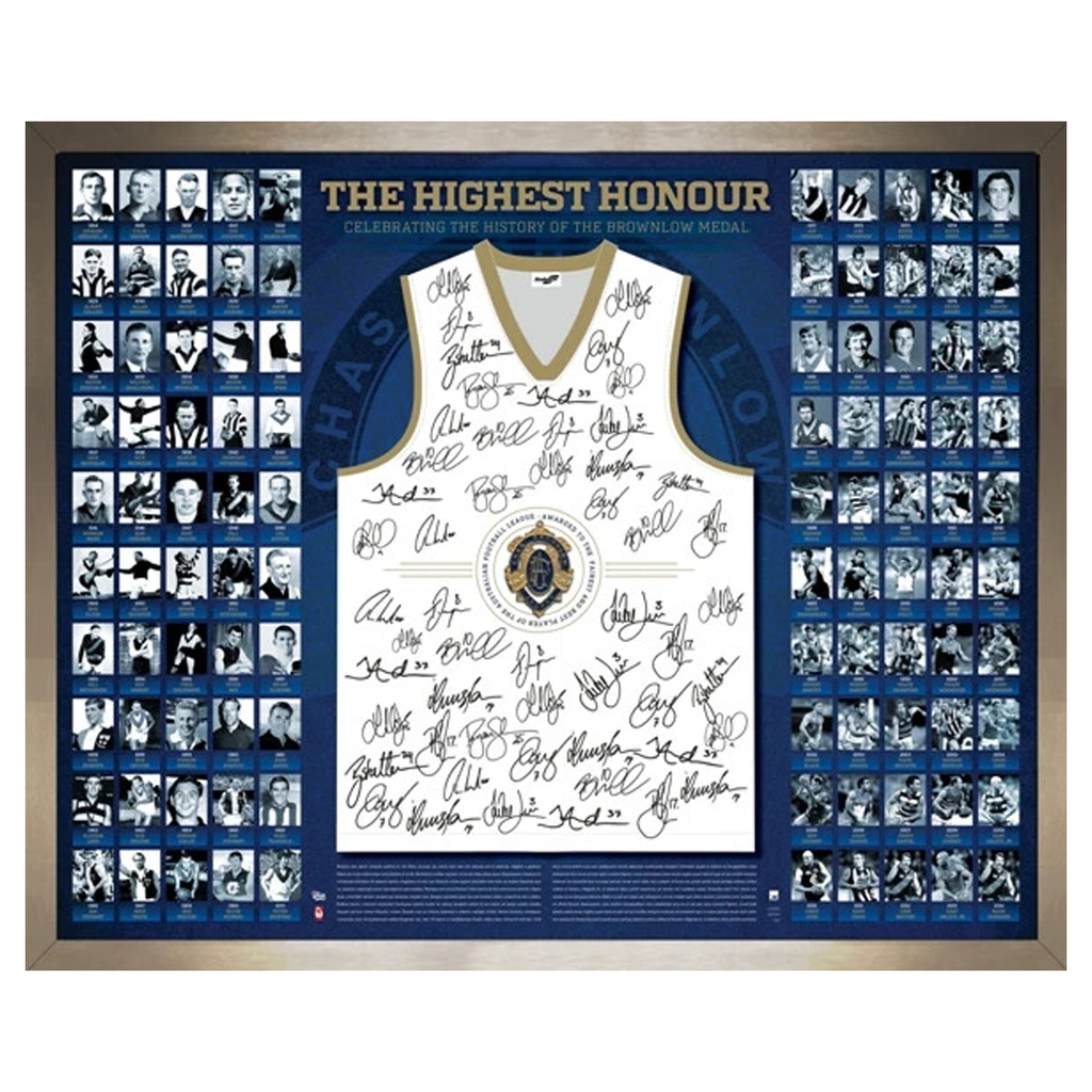 90 Years of the Brownlow Medal The Highest Honour Signed Guernsey Framed AFL - 1073
