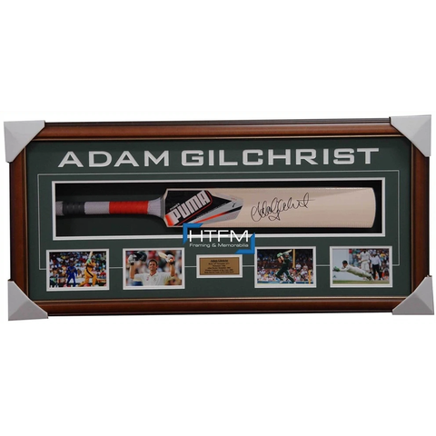 Adam Gilchrist Signed Puma Large Cricket Bat Framed With Photos Australia + Coa - 2658