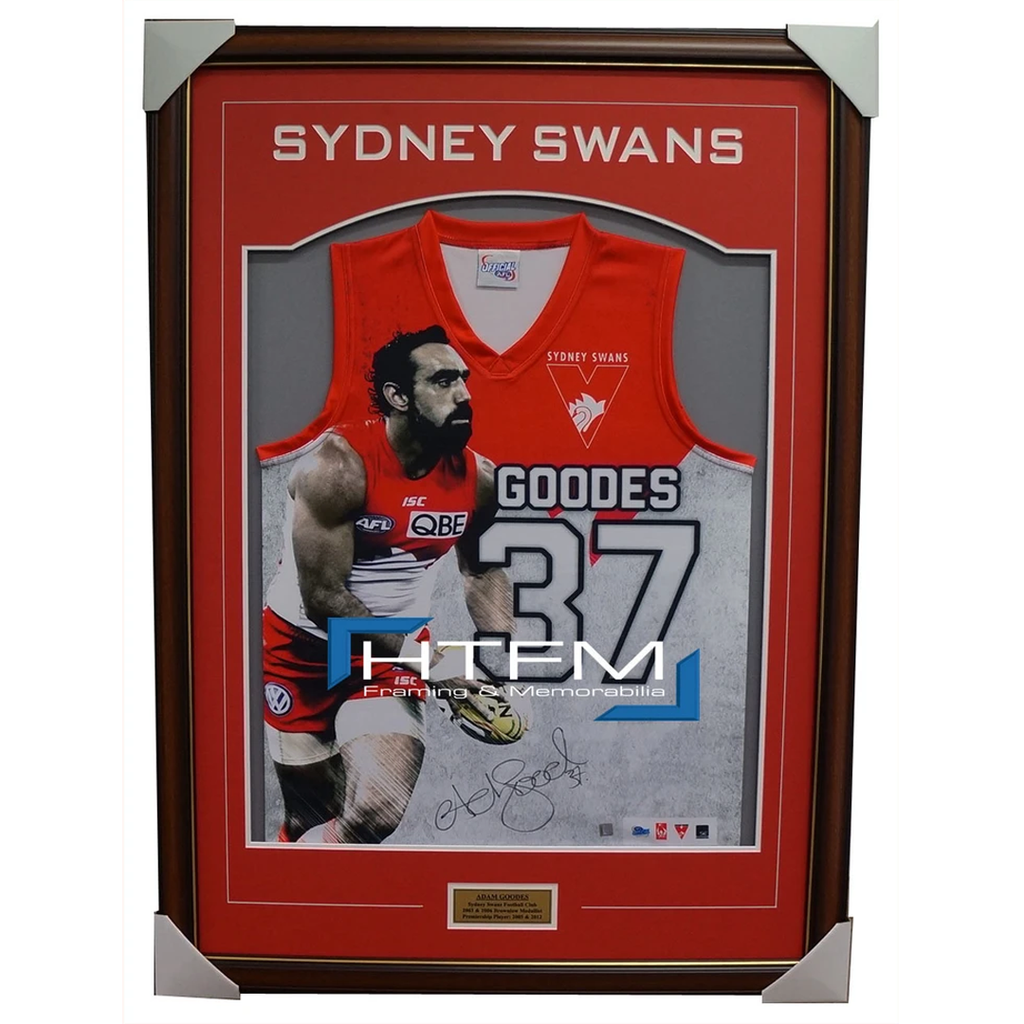 Adam Goodes Signed Sydney Swans Afl Impact L/e Jumper Framed Official Brownlow - 1915