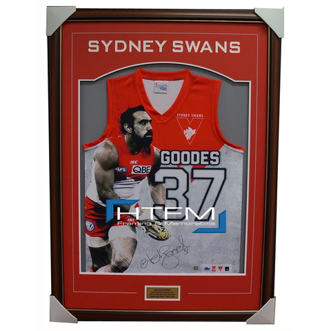 Adam Goodes Signed Sydney Swans Afl Impact L/e Jumper Framed Official Brownlow - 1915
