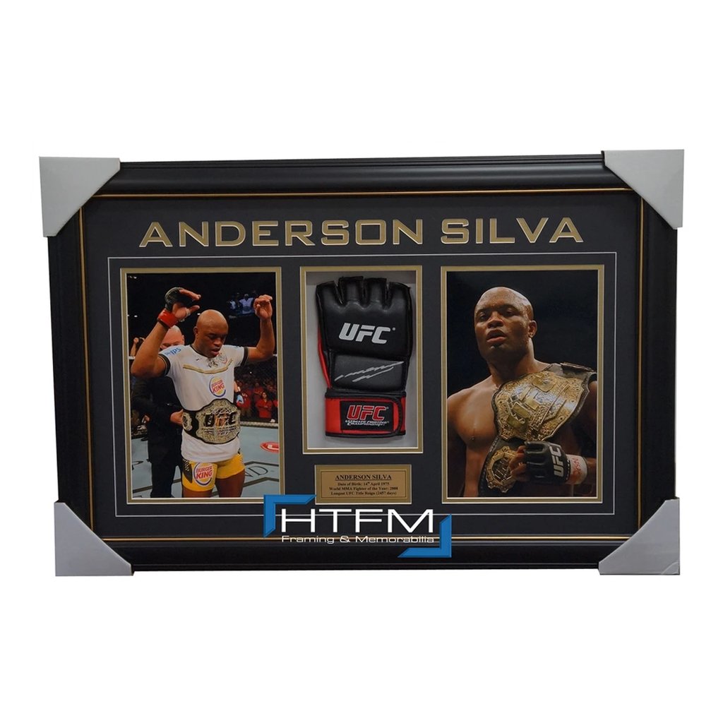 Anderson Silva Signed Ufc Glove With Photos Box Framed Jsa - 100% Authentic - 1920