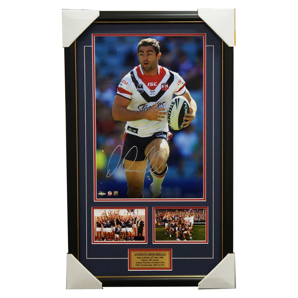 Anthony Minichiello Signed Sydney Roosters Nrl Photo Framed 2013 Premiers + Coa - 2709