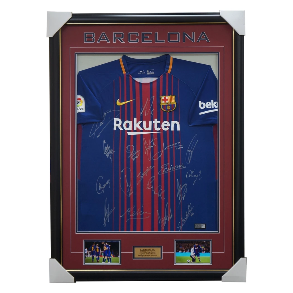 Barcelona 2017/18 Signed Team Jersey Framed La Liga - Messi Iniesta Suarez + Coa - 3222