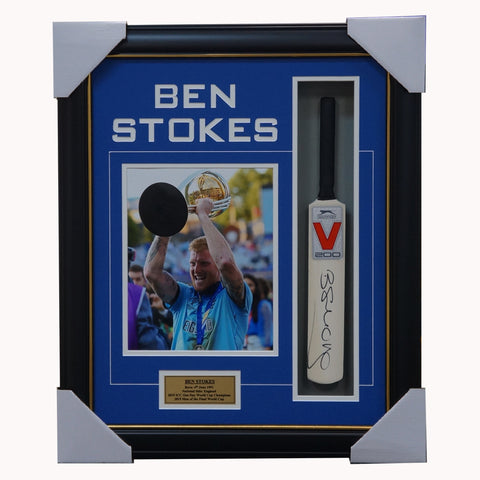 Ben Stokes Signed Mini Bat Box Framed England One Day World Cup Champions - 3891