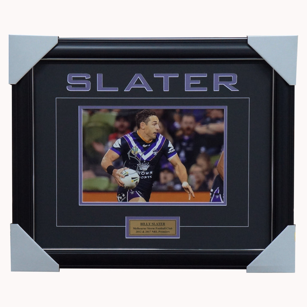Billy Slater Signed Melbourne Storm Photo Framed Nrl Premiers - 3872