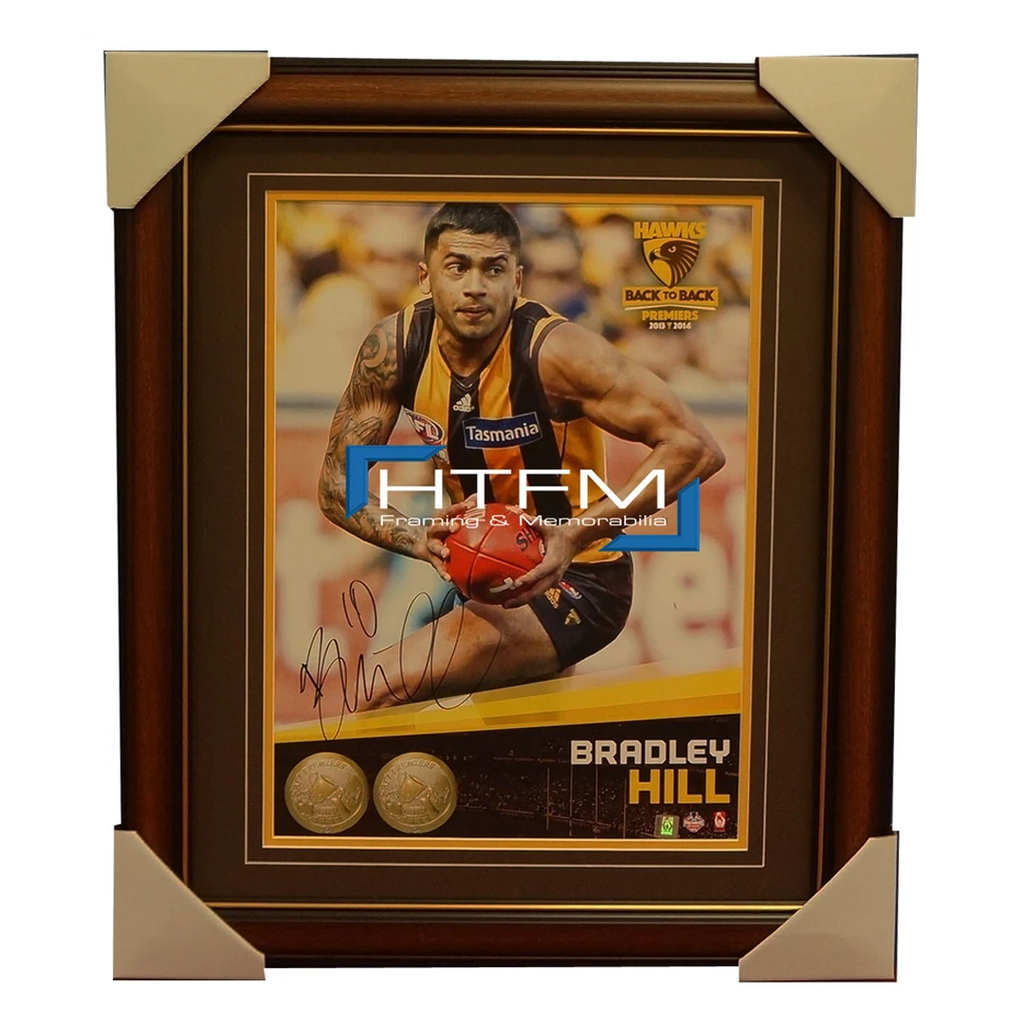 Brad Hill Signed 2014 Premiers Afl Official Hawthorn Photo Framed Dual Premiership - 1984