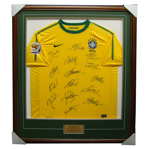 Brasil 2010 World Cup Signed Jersey x 15 Sigs Framed - 2788