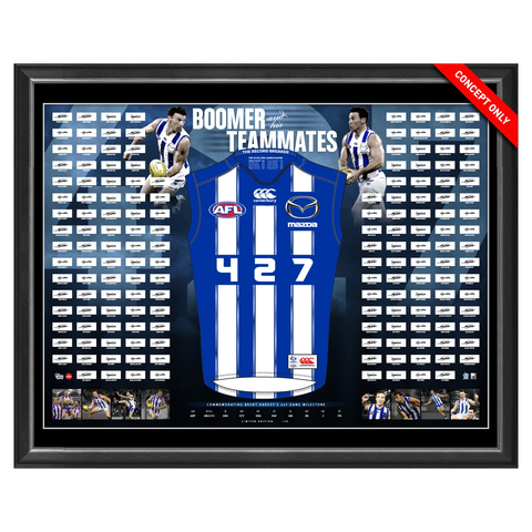 Brent Harvey Signed 427 Record Breaking Jumper framed "Boomer & His Teammates" inc 150+ Signatures - 2925