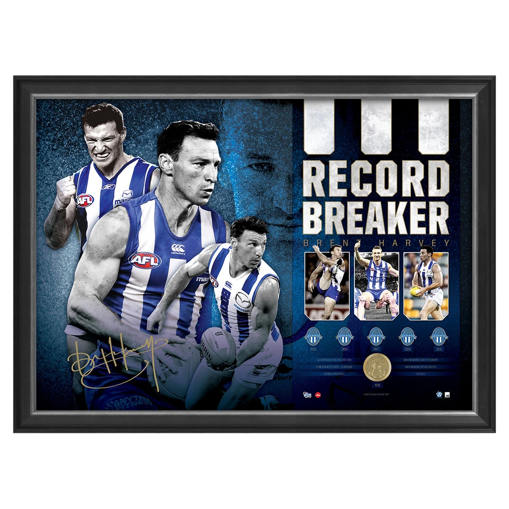 Brent Harvey Signed Kangaroos Record Breaker 427 Official Afl Games Sportsprint Framed - 2923