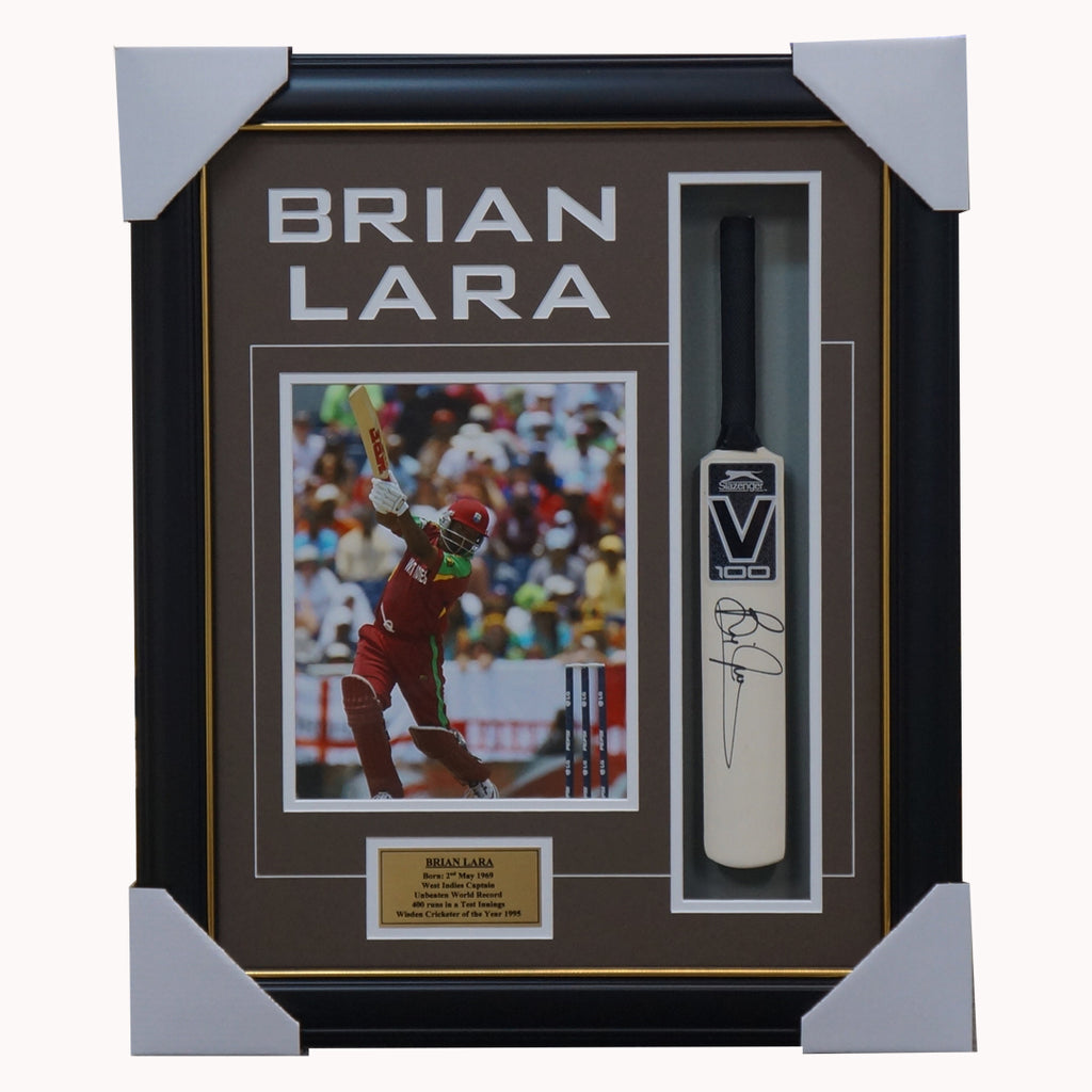 Brian Lara West Indies Signed Mini Bat Box Framed - 1144
