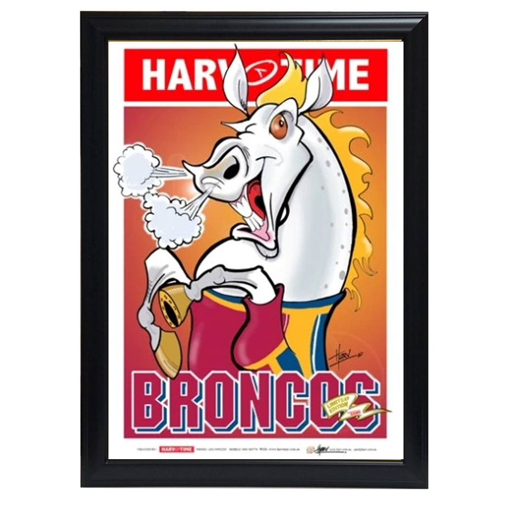 Brisbane Broncos, Nrl Mascot Harv Time Print Framed - 4198