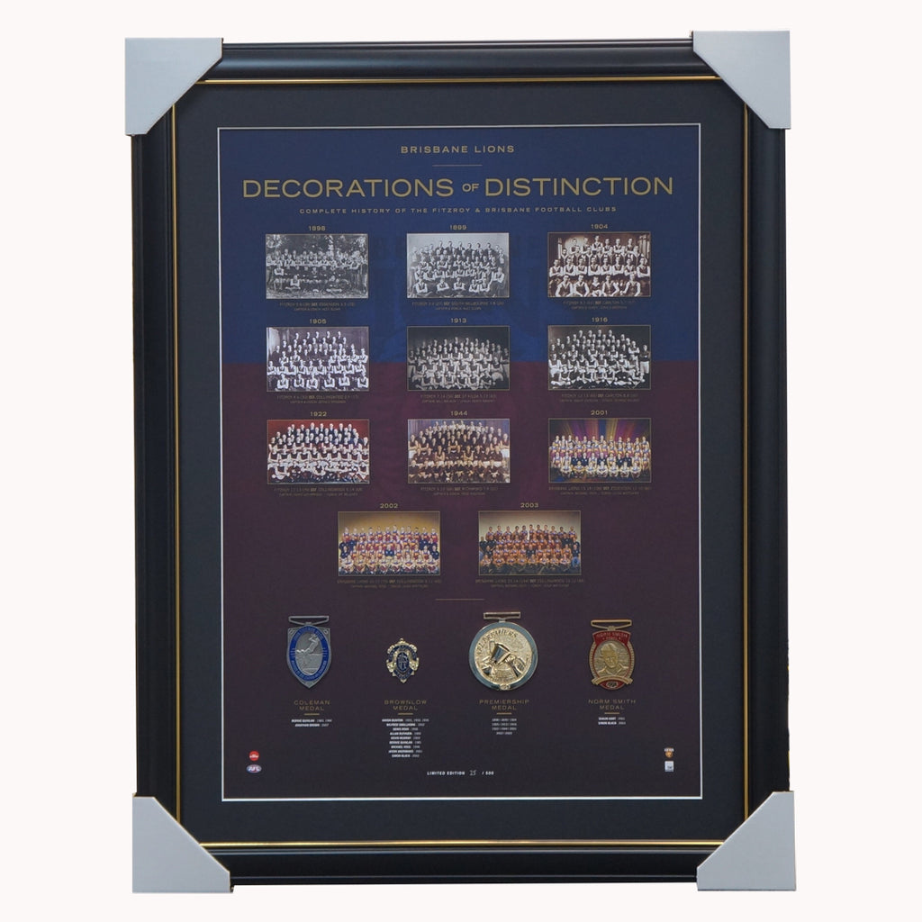 Brisbane Lions Football Club Afl Decorations of Distinction With 4 Medals Framed - 4371