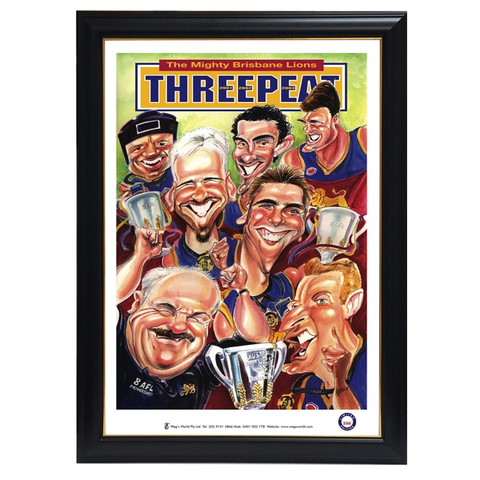 Brisbane Lions Three Peat, Premiers, Harv Time Print Framed - 4089