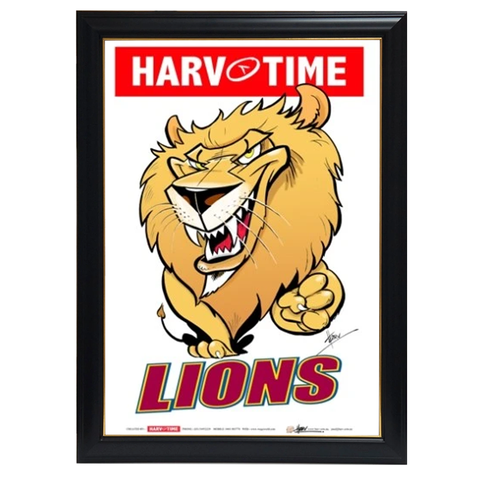 Brisbane Lions, Mascot Print Harv Time Print Framed - 4179