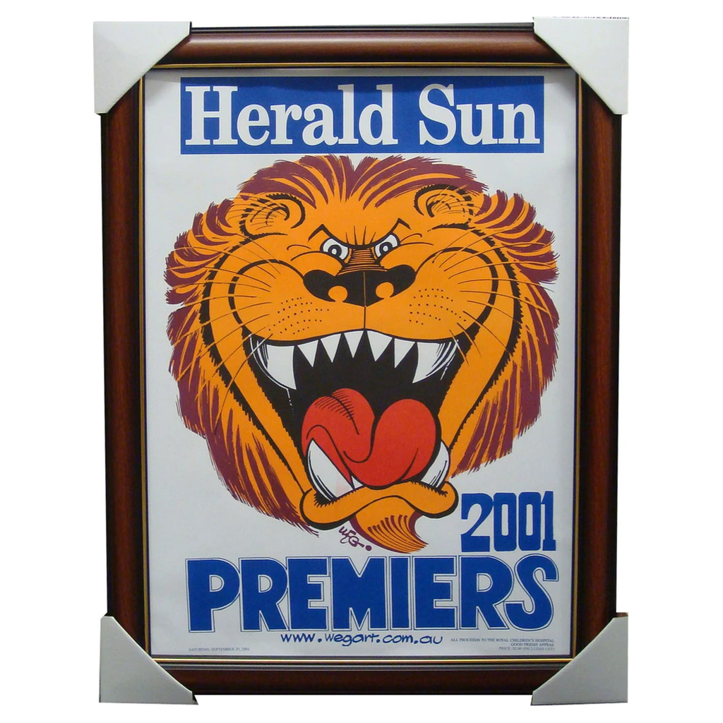 Brisbane Lions 2001 Premiers Herald Sun Weg Print Framed - 1482