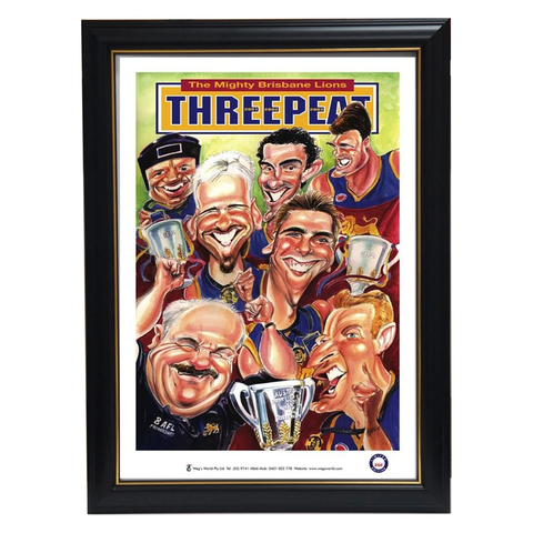 Brisbane Lions 3-peat Afl Premiers Harv Time Limited Edition Print Framed - 3607