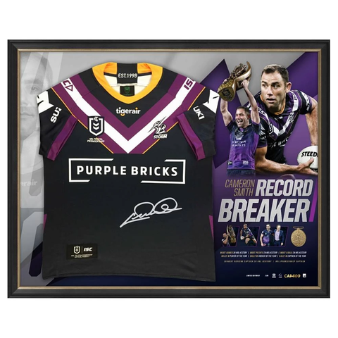 Cameron Smith Signed Melbourne Storm Record Breaker L/e Official Nrl Jersey Framed 400 Games - 3725