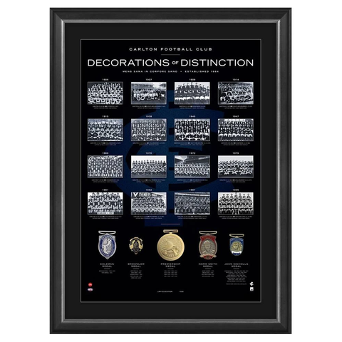 Carlton Football Club Afl Decorations of Distinction With 5 Medals Framed - 3930