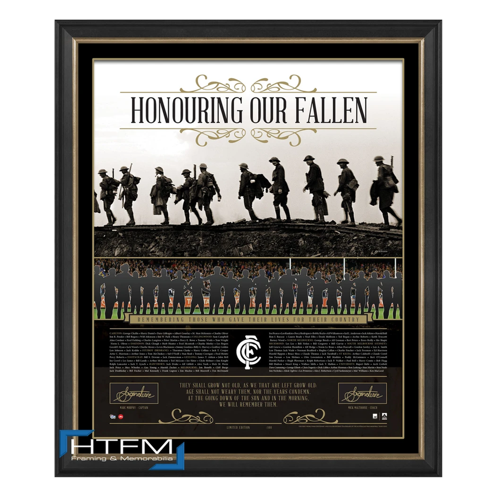 Carlton Honouring Our Fallen Anzac Signed Afl Print Framed Murphy & Malthouse - 1076