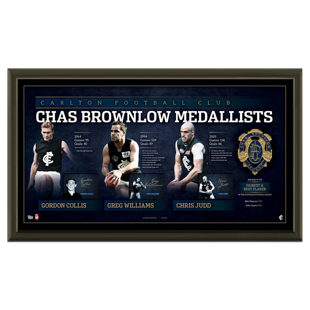 Carlton Signed Chas Brownlow Lithograph Official Afl Frame Collis Williams Judd - 2075