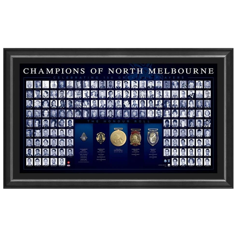 Champions of North Melbourne 150th Anniversary Honour Roll With Medallions Official Afl Framed - 3758