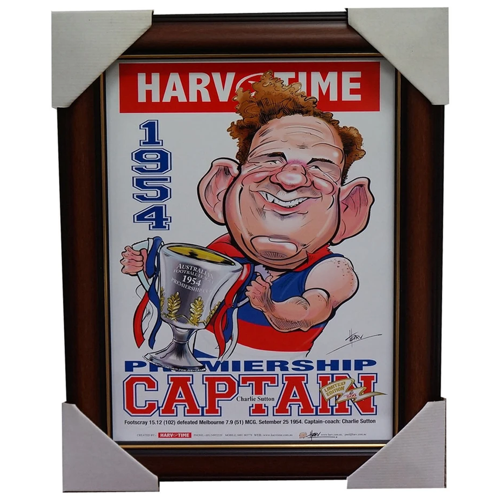 Charlie Sutton 1954 Footscray Premiership Captain Harv Time L/e Print Framed - 1873